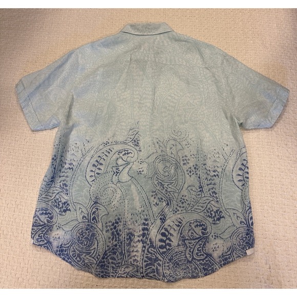 Tommy‎ Bahama 100% Linen Relax Men's L Blue Paisley Short Sleeve Shirt - Picture 11 of 13
